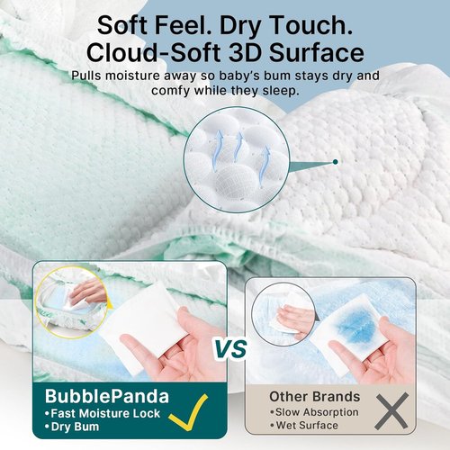 BubblePanda Overnight Diapers - Nighttime Protection with Dual Absorbent Core | Size 2, 80 Count