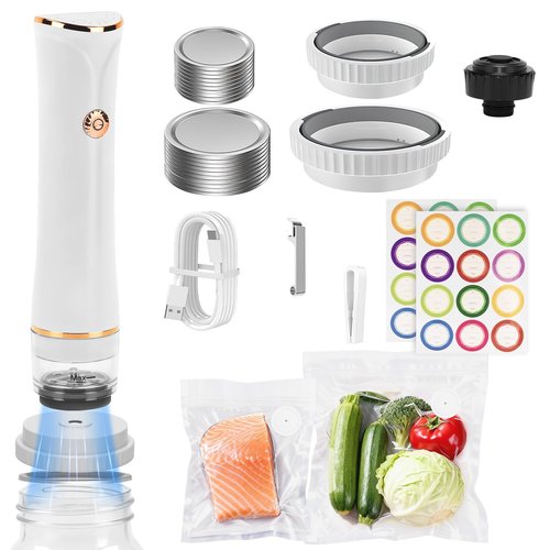 Kelongn 3-IN-1 Compact Vacuum Sealer for Food with Reusable Bags & Mason Jar Kit, Ultra-long 100-minutes Vacuuming Time, 6X Freshness Keep for Home Kitchen RV Travel Seal Meal
