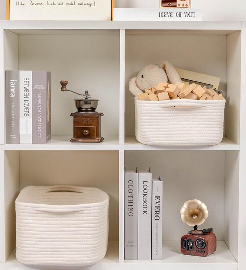 CubesLand Small Cotton Rope Basket - Cute & Durable Organizer for Toys, Bathroom, Closet | White