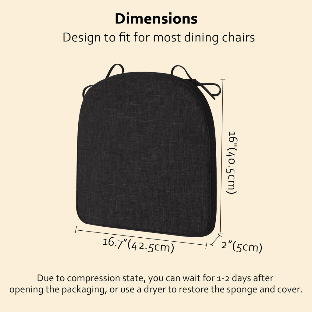 ELFJOY Chair Cushions for Dining Chairs Non-Slip Kitchen Chair Cushions Set of 6 Seat Cushion with Ties for Indoor Kitchen Dining Office Black