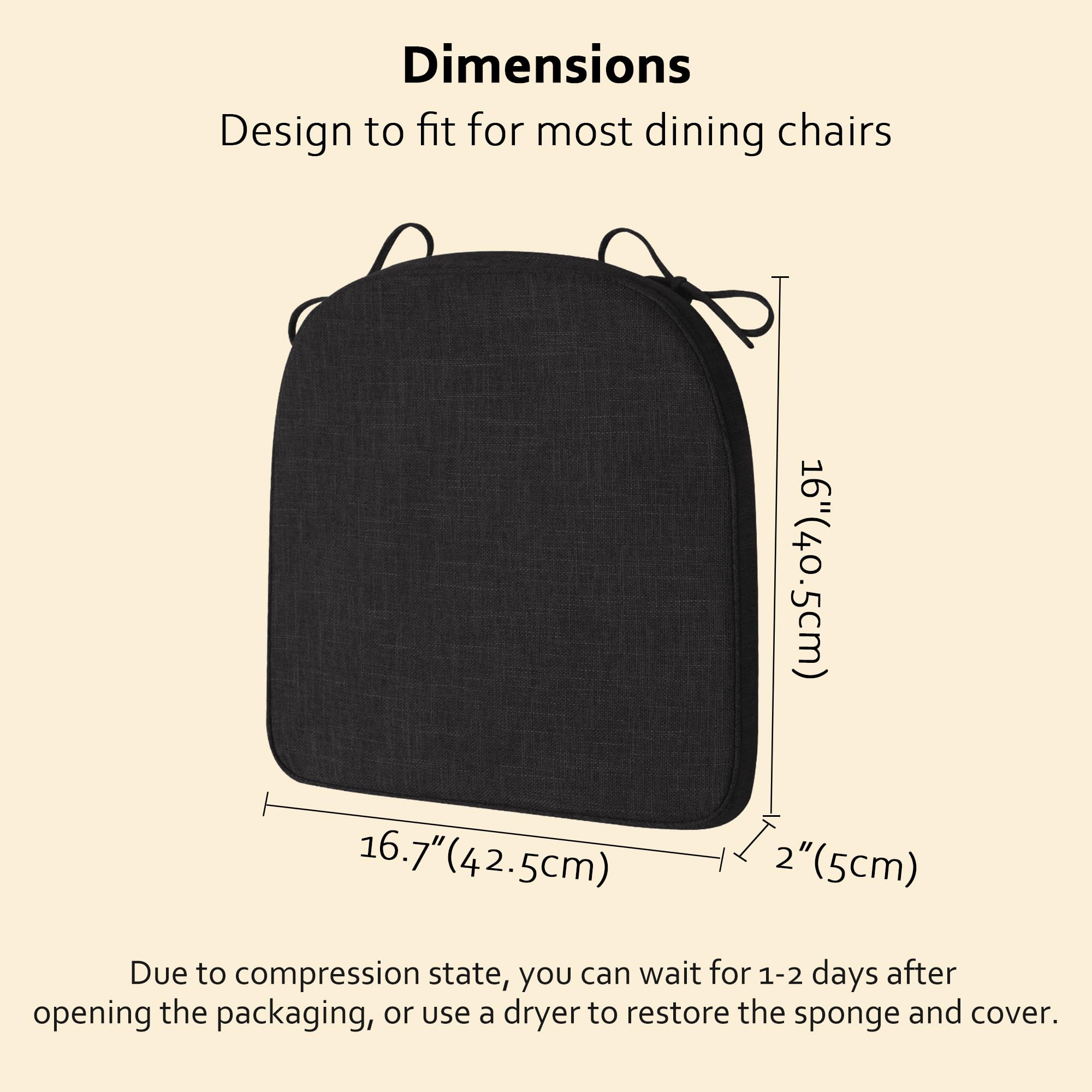 ELFJOY Chair Cushions for Dining Chairs Non-Slip Kitchen Chair Cushions Set of 6 Seat Cushion with Ties for Indoor Kitchen Dining Office Black