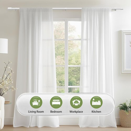 Adjustable 5/8” White Curtain Rods by [Brand Name] | Fits 30-90 Inch Windows with Brackets