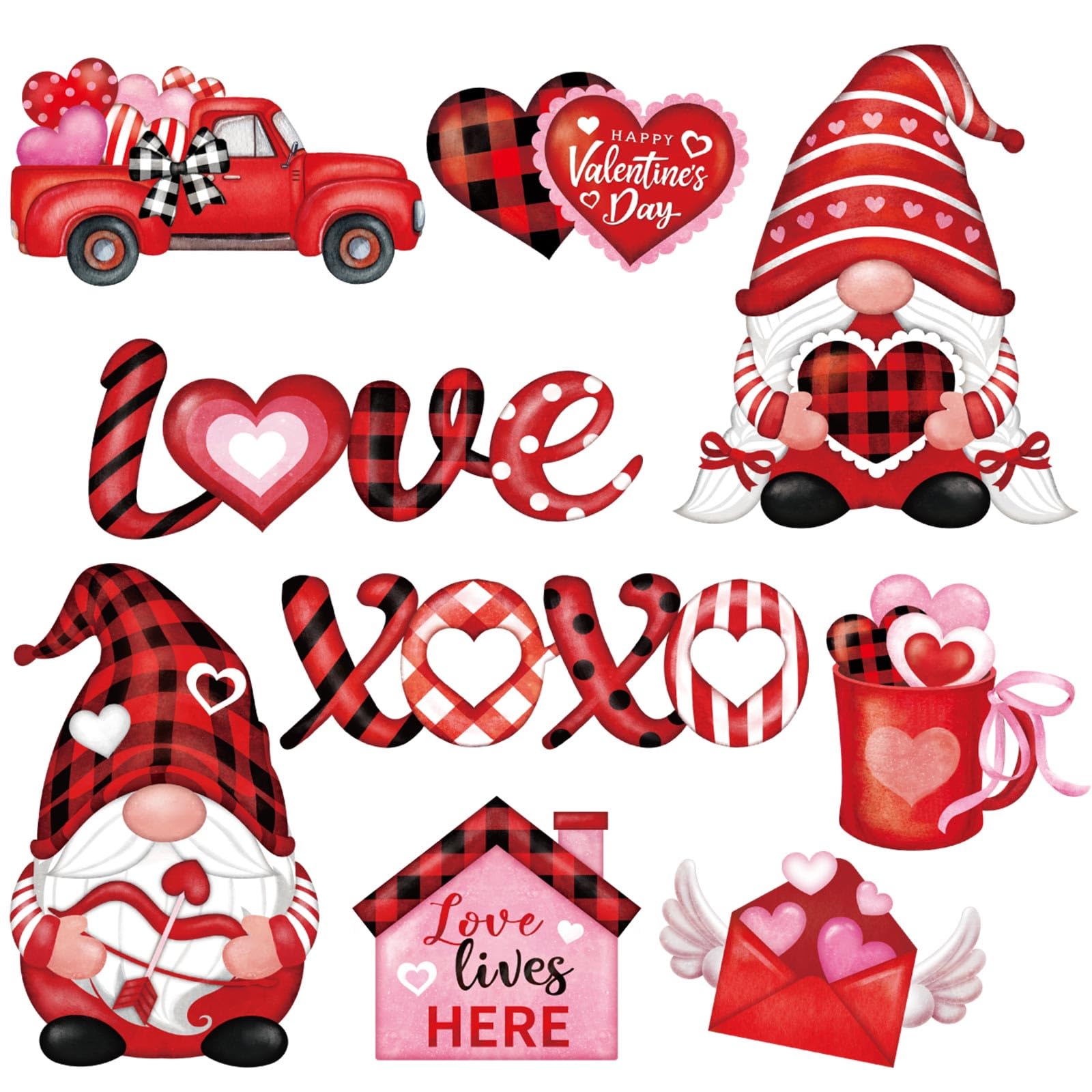 Blosssound 9 Pieces Sweet Magnets Buffalo Plaid Magnetic Stickers Gnomes Heart Love Fridge Magnet Decals for Holiday Refrigerator Metal Door Garage Decorations