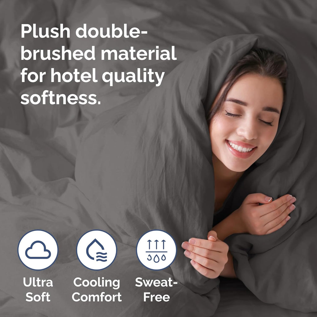 Regine Switzerland Queen Duvet Cover Set - Extra Soft Hotel Luxury 90" x 90" with 2 Pillow Shams - Easy Care & Fade Free (Dark Grey)