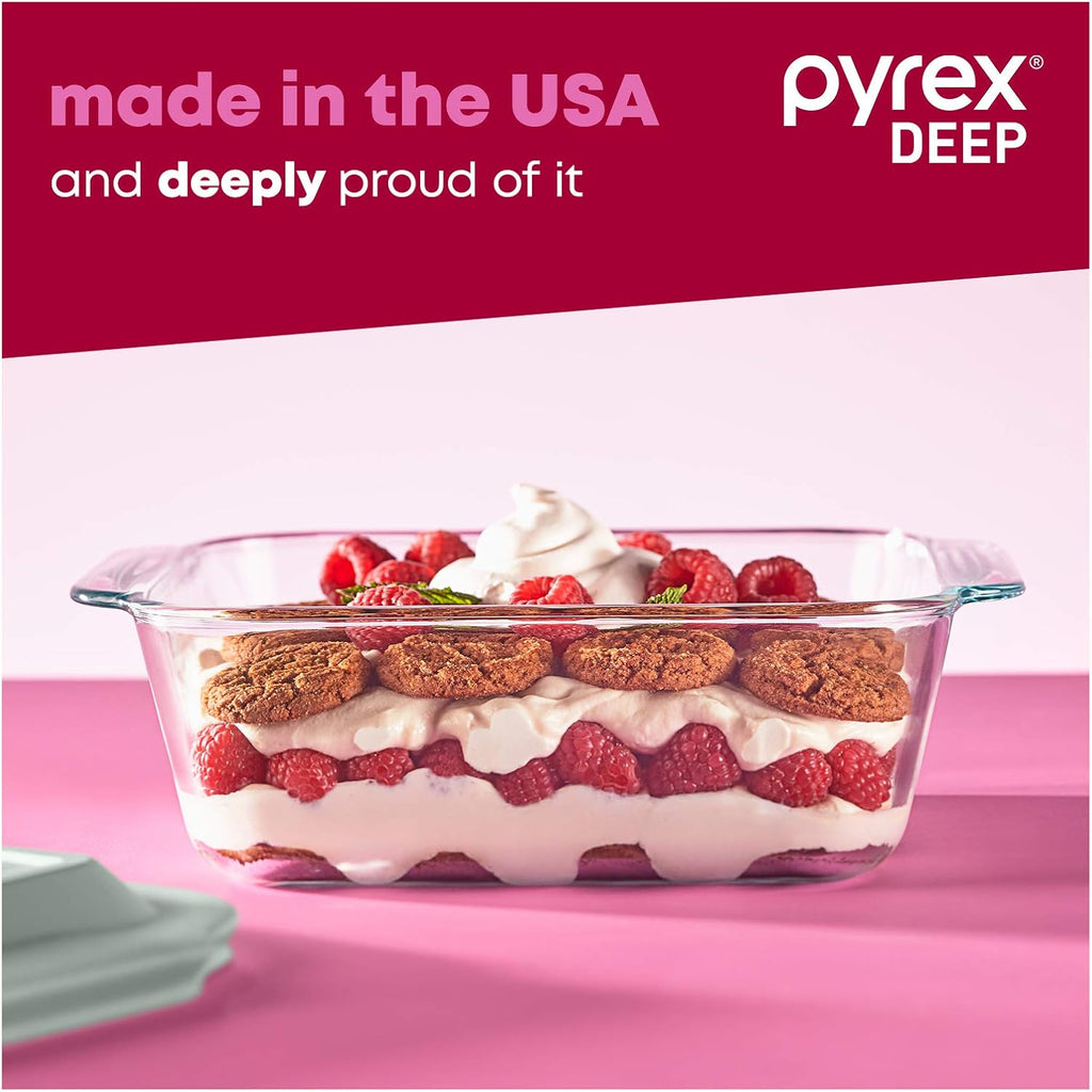 Pyrex Glass Baking Dish Set - Deep 3-Pack with BPA-Free Lids | Rectangular Bakeware (9"x13", 7"x11", 8"x8")