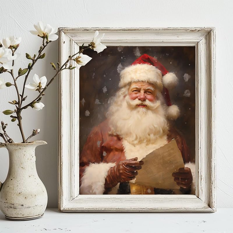Santa Reading Book Vintage Christmas Wall Art 8x10in - Unframed Canvas Poster, Variation: Santa Claus+10"L x 8"W