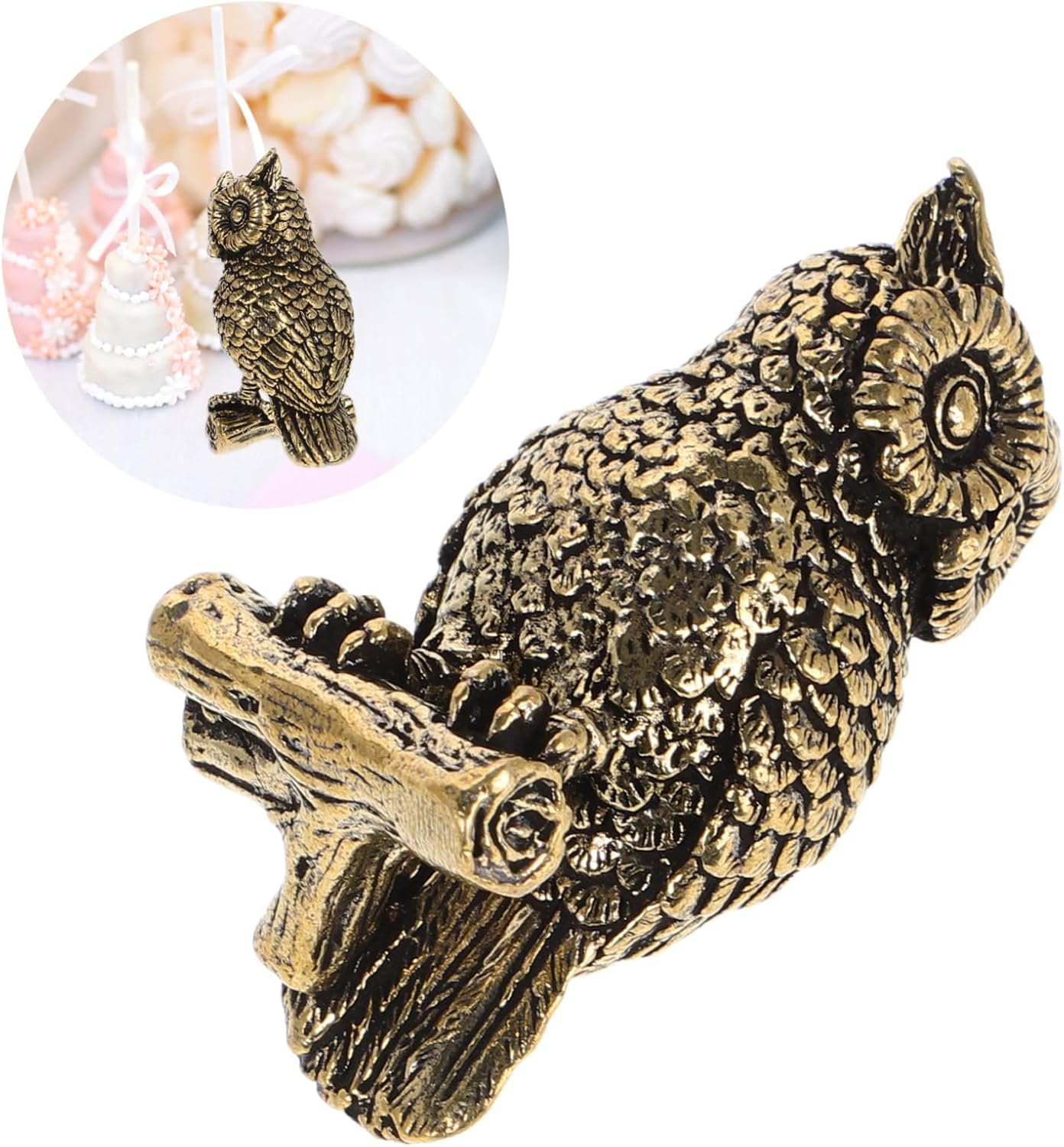 Skiennix Brass Owl Figurine - Unique Decorative Animal Art for Home & Office | Elegant Shelf Ornament
