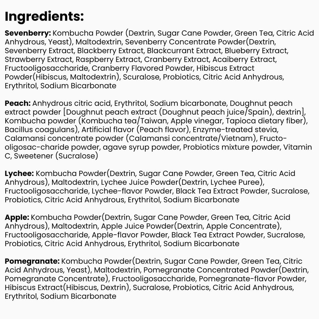 Korean Kombucha Tea, Powder 5g x 10 Sachets (50g/3.52oz) Probiotics, Prebiotics, Sugar Free, Diet Tea, Healthy Drink (5 Variety Flavor)