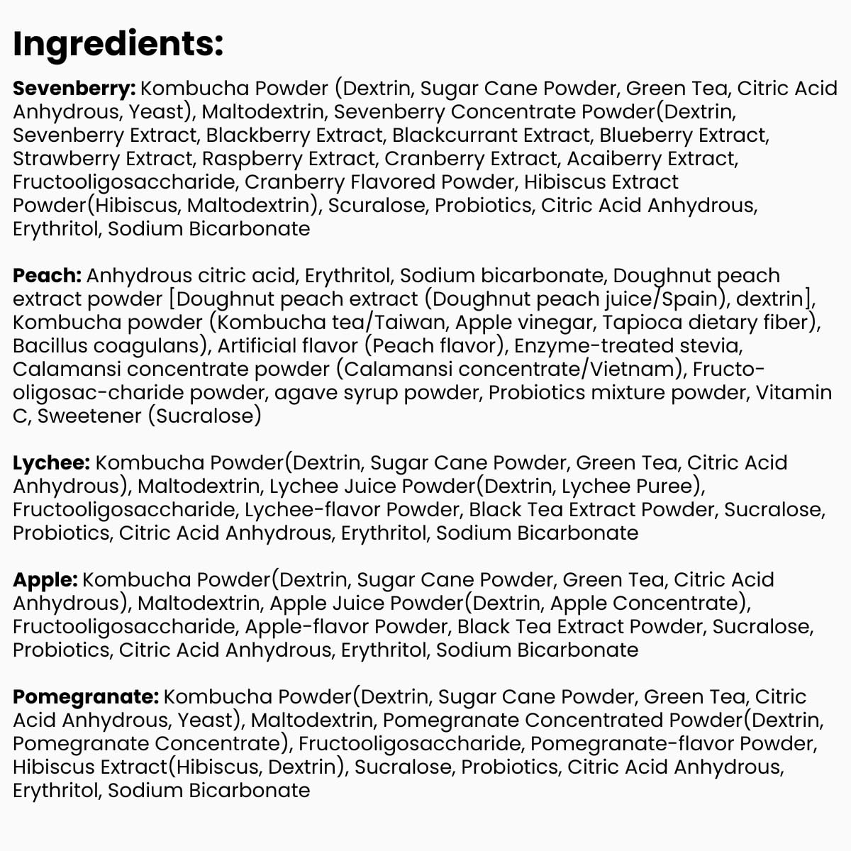 Korean Kombucha Tea, Powder 5g x 10 Sachets (50g/3.52oz) Probiotics, Prebiotics, Sugar Free, Diet Tea, Healthy Drink (5 Variety Flavor)