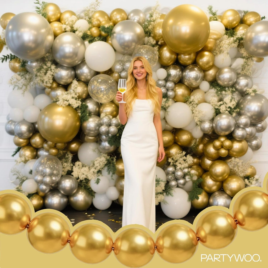PartyWoo Metallic Gold Linking Balloons - 100pcs 6 Inch Decorative Balloons for Events & Celebrations