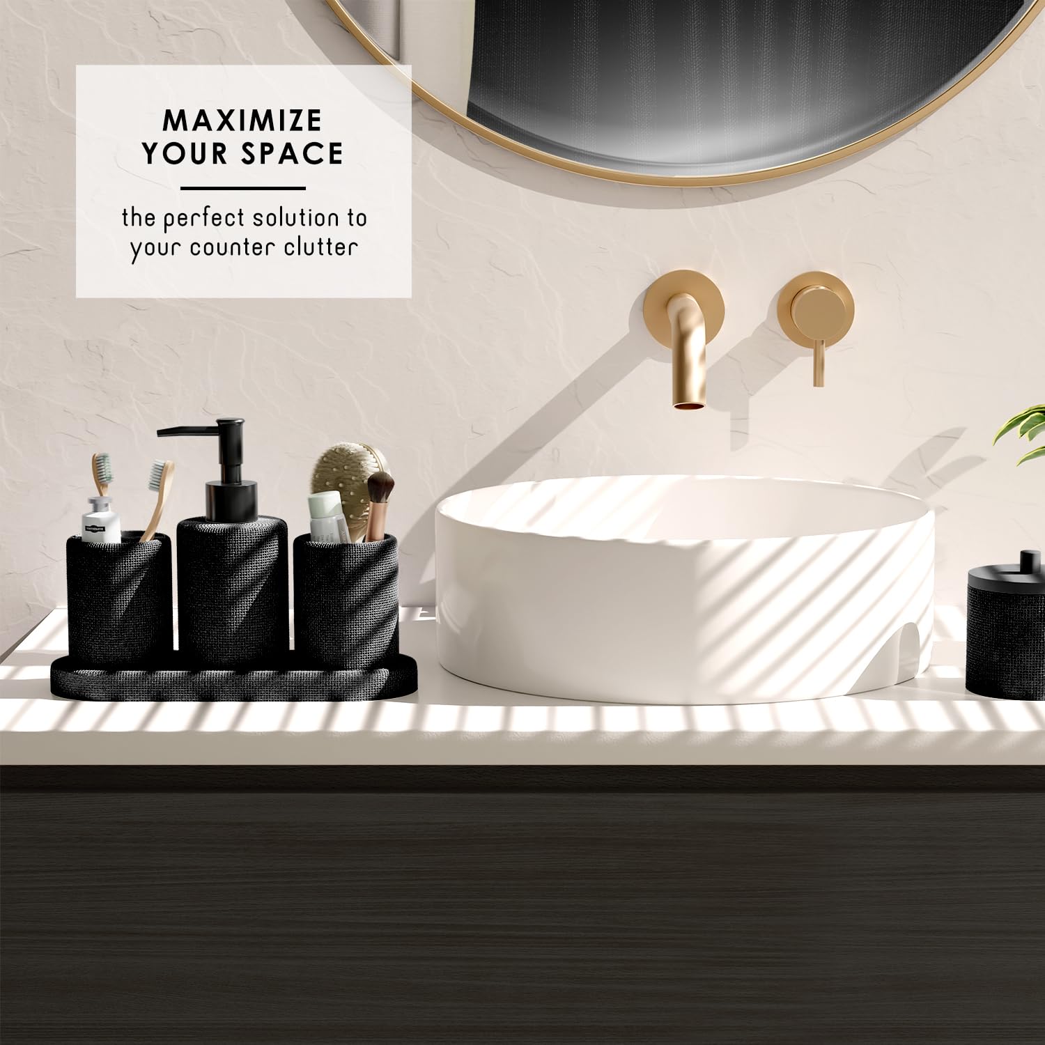 Clara Clark Bathroom Set - Black Bathroom Accessories Set, 19PC Bathroom Accessory Set, Bathroom Sets with Shower Curtain Set, Soap Dispenser & Toothbrush Holder