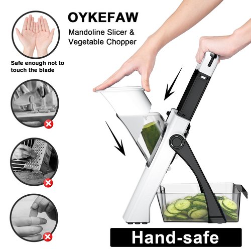 Safe Mandoline Slicer for Kitchen, 6 in 1 Vegetable Chopper, French Fry Cutter For Potatoes, Potato Slicer,Food Chopper,Adjustable Thickness 0.1-8 mm, With Peeler/Cleaning Brush (Black)