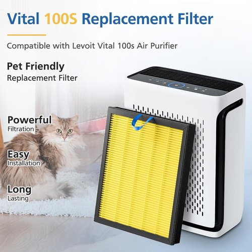 LEVOIT Vital 100S Air Purifier Replacement Filter - 3-in-1 HEPA & Activated Carbon | 2 Pack, Yellow