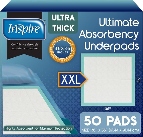 Inspire Extra Large Disposable Bed Pads - Ultra Thick & Super Absorbent for Chronic Incontinence | 36" X 36" (Pack of 50)