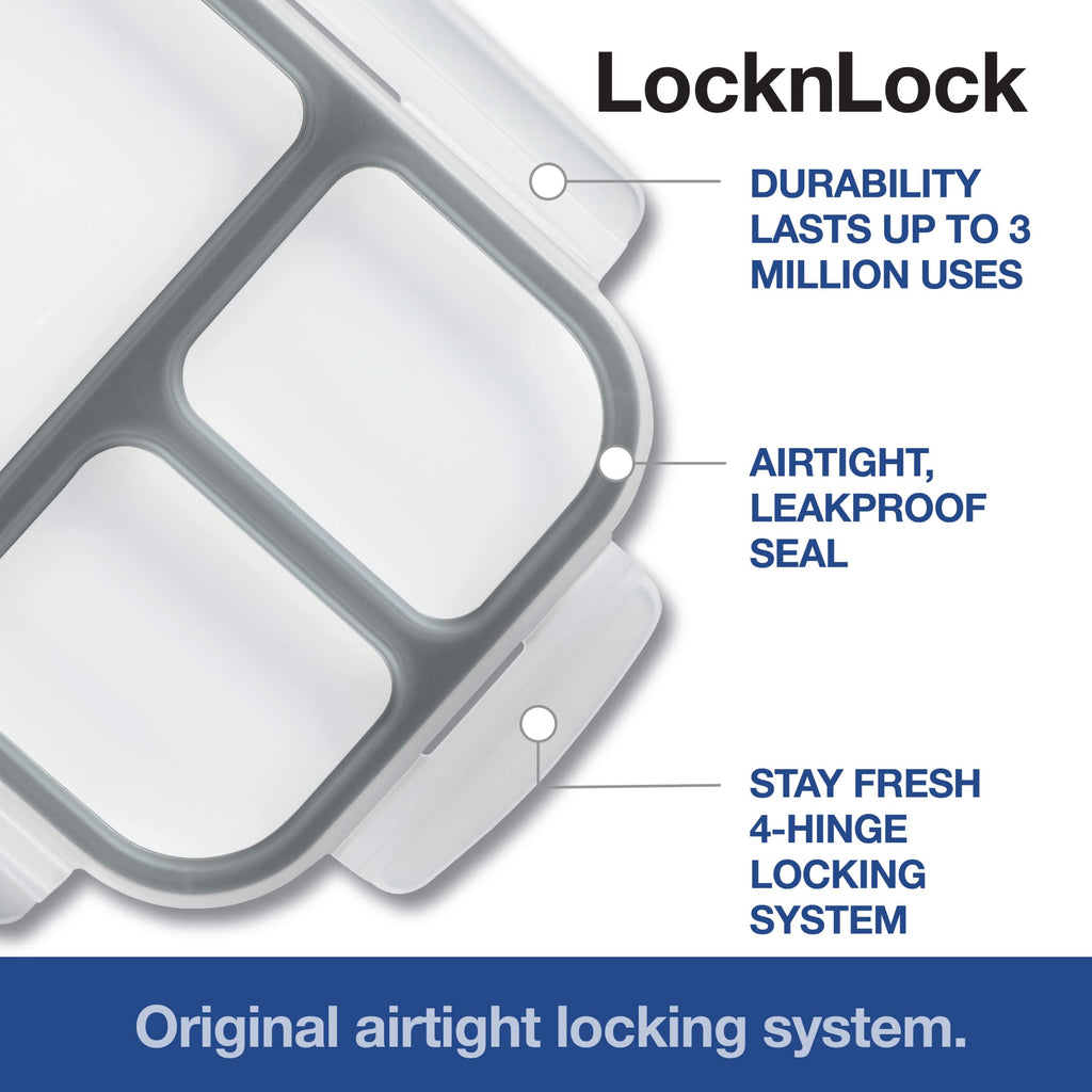 LocknLock LOCK & LOCK On the Go Meals Three Compartment Divided Lunch Box Container with Sauce Cup for School or Work, 50.7-Ounce, Gray