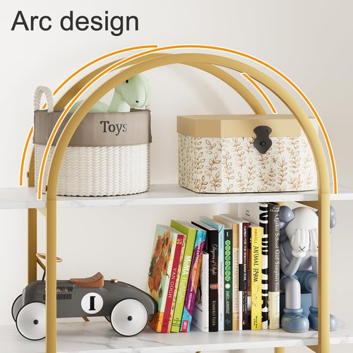 Arbuxzuy Arched Bookshelf 5 Tier Book Shelf, 31.5 Inch Width Industrial Arch Bookcase, Curved Tall Bookshelf with Open Shelves for Home Office, Living Room, Bedroom, Gold