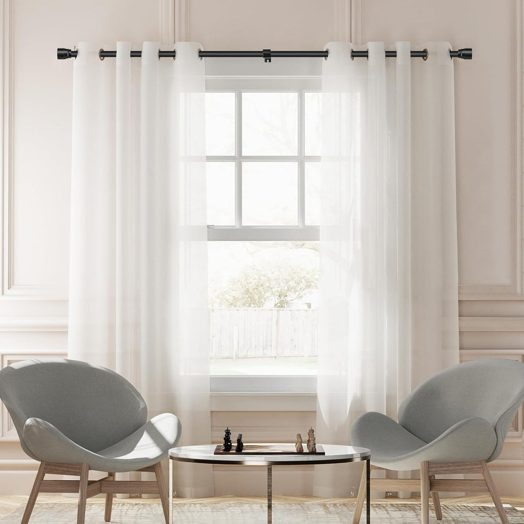 Skiennix 1” Diameter Adjustable Curtain Rod - Heavy Duty Matte Black, Fits 30-240 Inch Windows