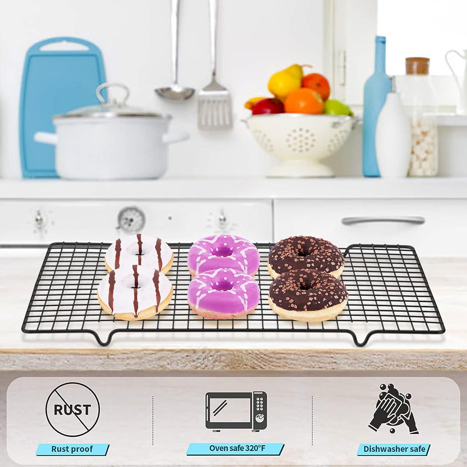 Tebery Heavy Duty Wire Cooking Rack - 2 Pack Nonstick Baking & Cooling Grid, 16" x 10" for Roasting & Grilling