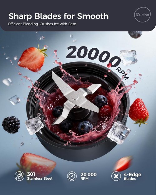 iCucina Smoothie Blender - 700W Personal Blender for Shakes & Smoothies | Includes 2 x 28oz Portable Cups