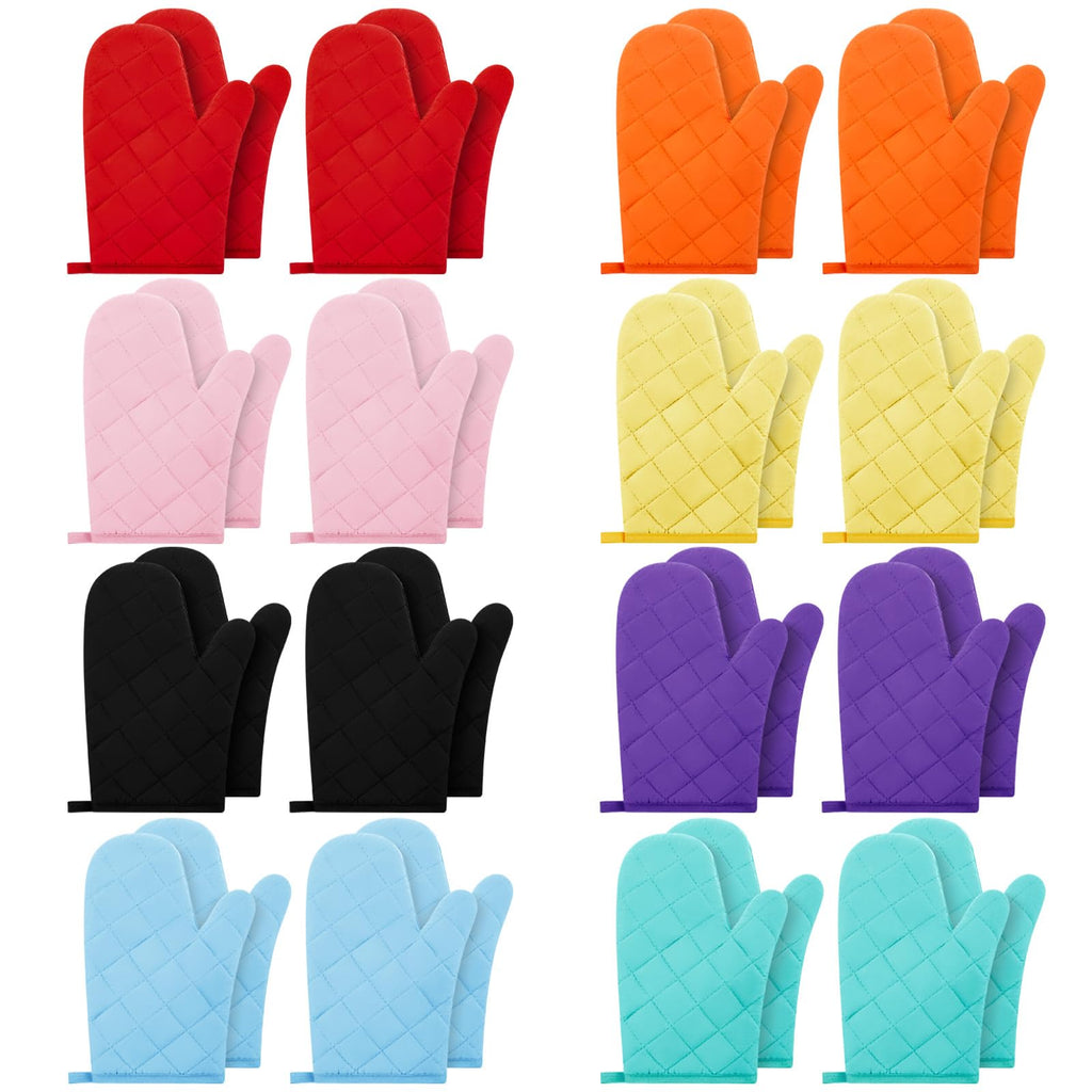 Dandat 16 Pairs Oven Mitts Quilted Terry Cloth Lining Extra Long Heat Resistant Kitchen Glove Christmas Cotton Microwave Baking Glove for Reliable Flexible Cooking Grille BBQ, 11 Inch, 8 Colors