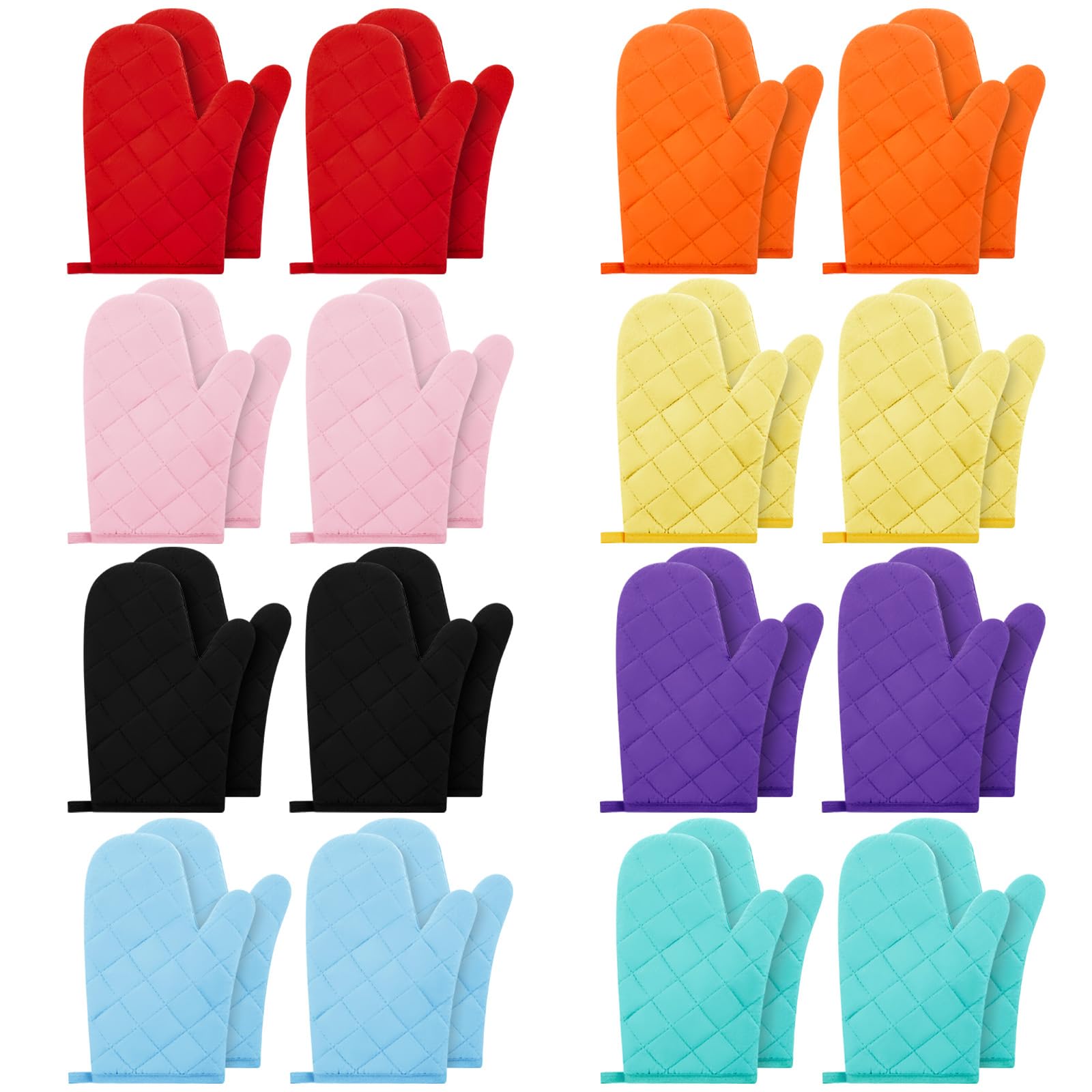 Dandat 16 Pairs Oven Mitts Quilted Terry Cloth Lining Extra Long Heat Resistant Kitchen Glove Christmas Cotton Microwave Baking Glove for Reliable Flexible Cooking Grille BBQ, 11 Inch, 8 Colors
