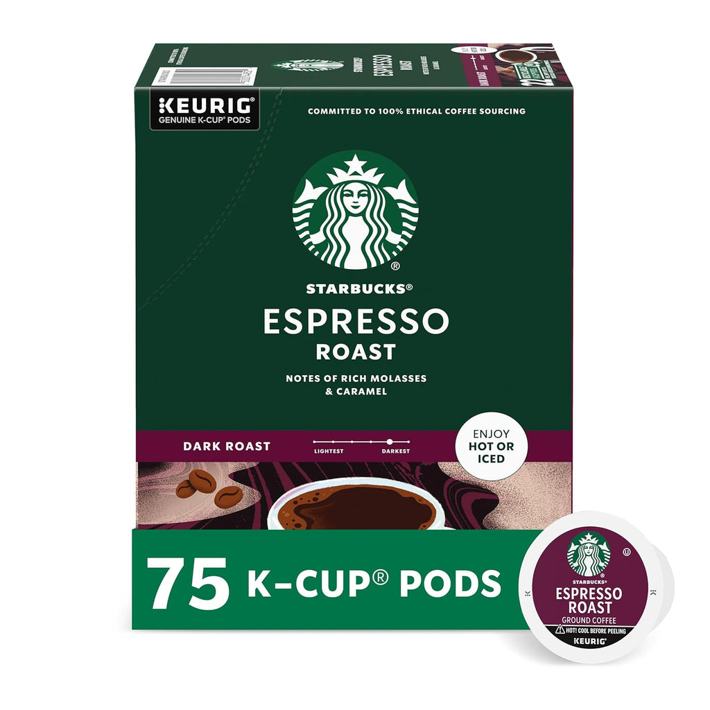 Starbucks K-Cup Coffee Pods - Dark Roast Espresso Blend | 100% Arabica, 75 Pods Per Box