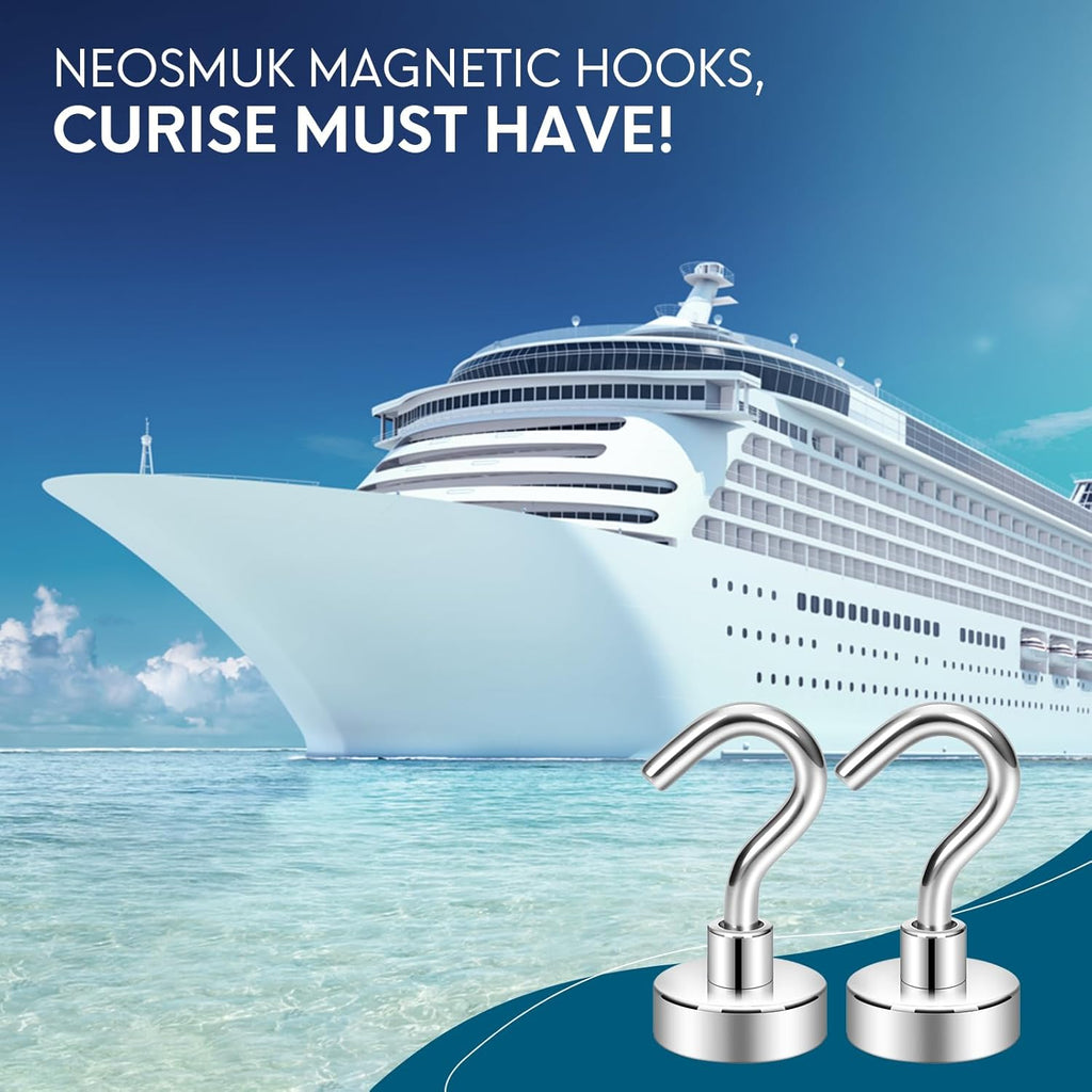 Neosmuk Magnetic Hooks - Heavy Duty 30lb+ Magnetic Hooks for Cruise Cabins & Travel | Essential Must-Have