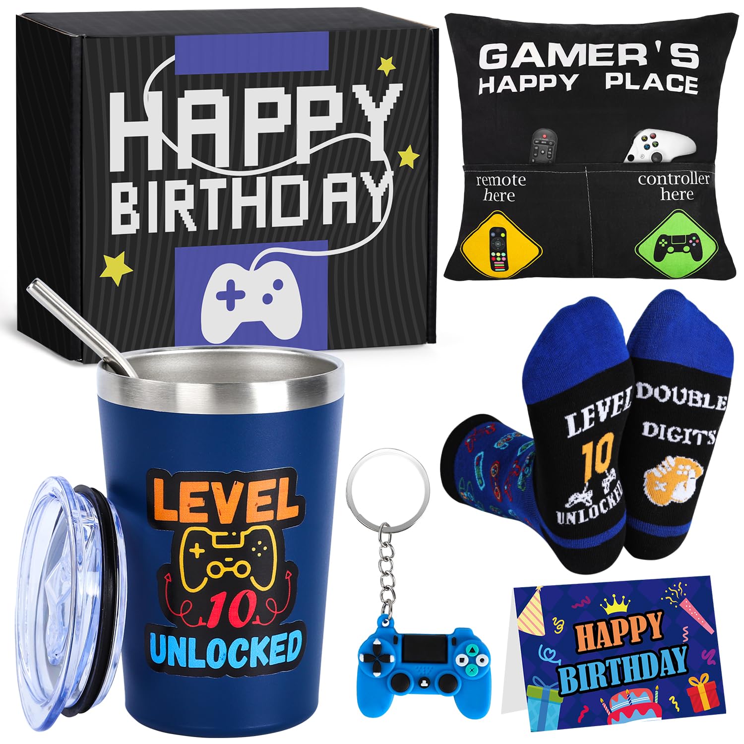 Splandiant 10 Year Old Boy Birthday Gift Ideas, Funny Gamer Birthday Gift Set for 10th Boys, Ten Gamepad Gifts Ideas for Boys Son Grandson Nephew Friend Video Game Lovers
