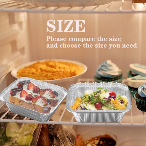 iHomeSet 200 Pack 1 lb Rectangular Disposable Aluminum Foil Pan 16 oz Take Out Food Containers with Clear Plastic Dome Lids, for Catering, Baking, Roasting Food