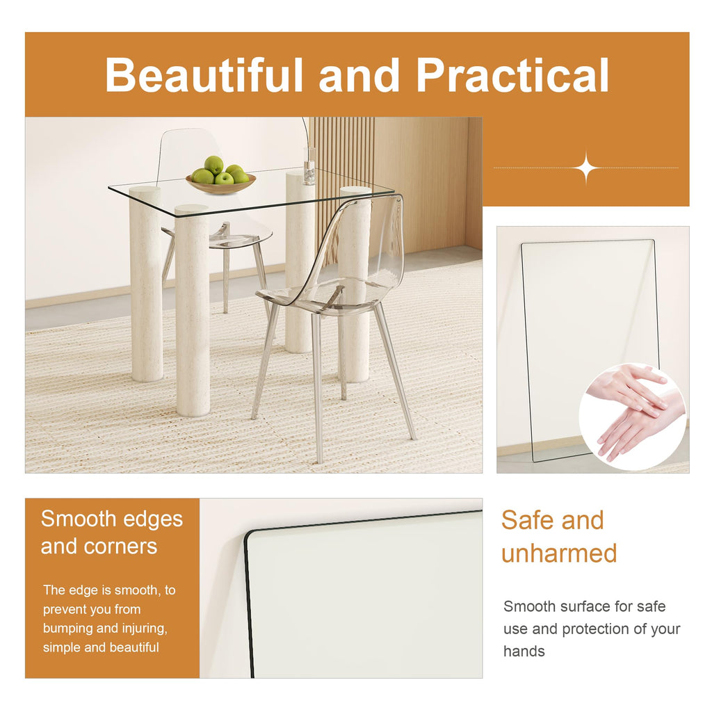 Virelix Rectangle Tempered Glass Table Top, Clear Surface 1/4" Thick Flat Polished Edge for Furniture Protection Patio Dining Coffee End Tables
