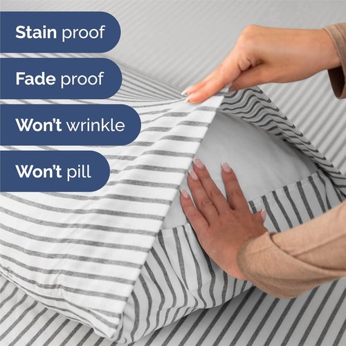 King Size 4-Piece Sheet Set - Comfy Cooling Bed Sheets for All Ages - Soft, Wrinkle-Free Grey Stripes | Oeko-Tex Certified