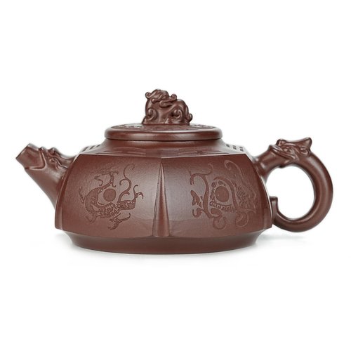 SILINE Zisha Teapot, Chinese Yixing Clay Handmade Tea Pot 9.8 Oz, Infuse Brew Kung Fu Loose Leaf Tea Maker (BaGua,Zini Purple Clay)