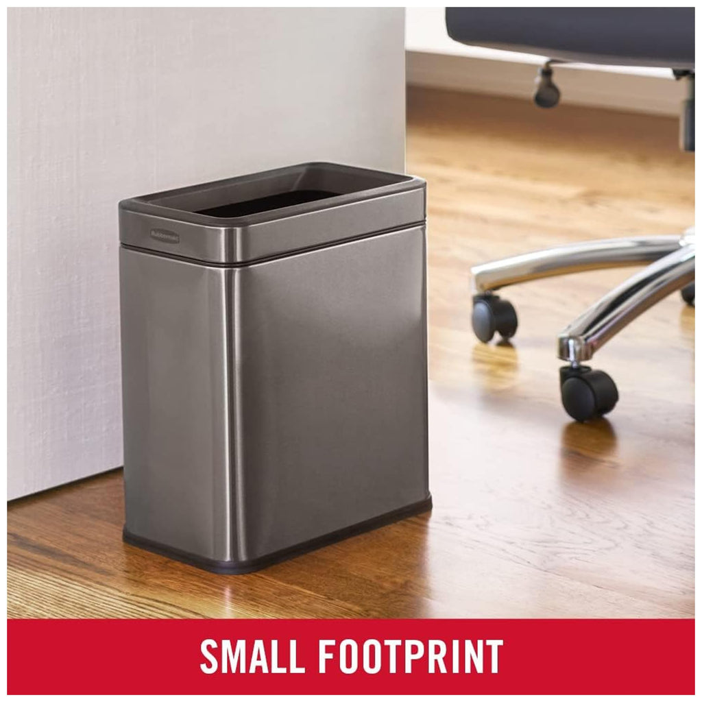Rubbermaid 2.6-Gallon Charcoal Stainless Steel Wastebasket, Slim Space-Saving Design, Ideal for Home/Office/Bathroom