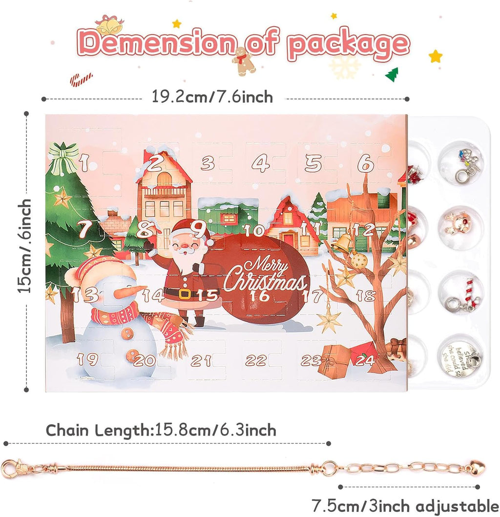 Skiennix Advent Calendar 2025 - Girls' DIY Charm Bracelet Jewelry | 24-Day Pink Xmas Countdown Gift