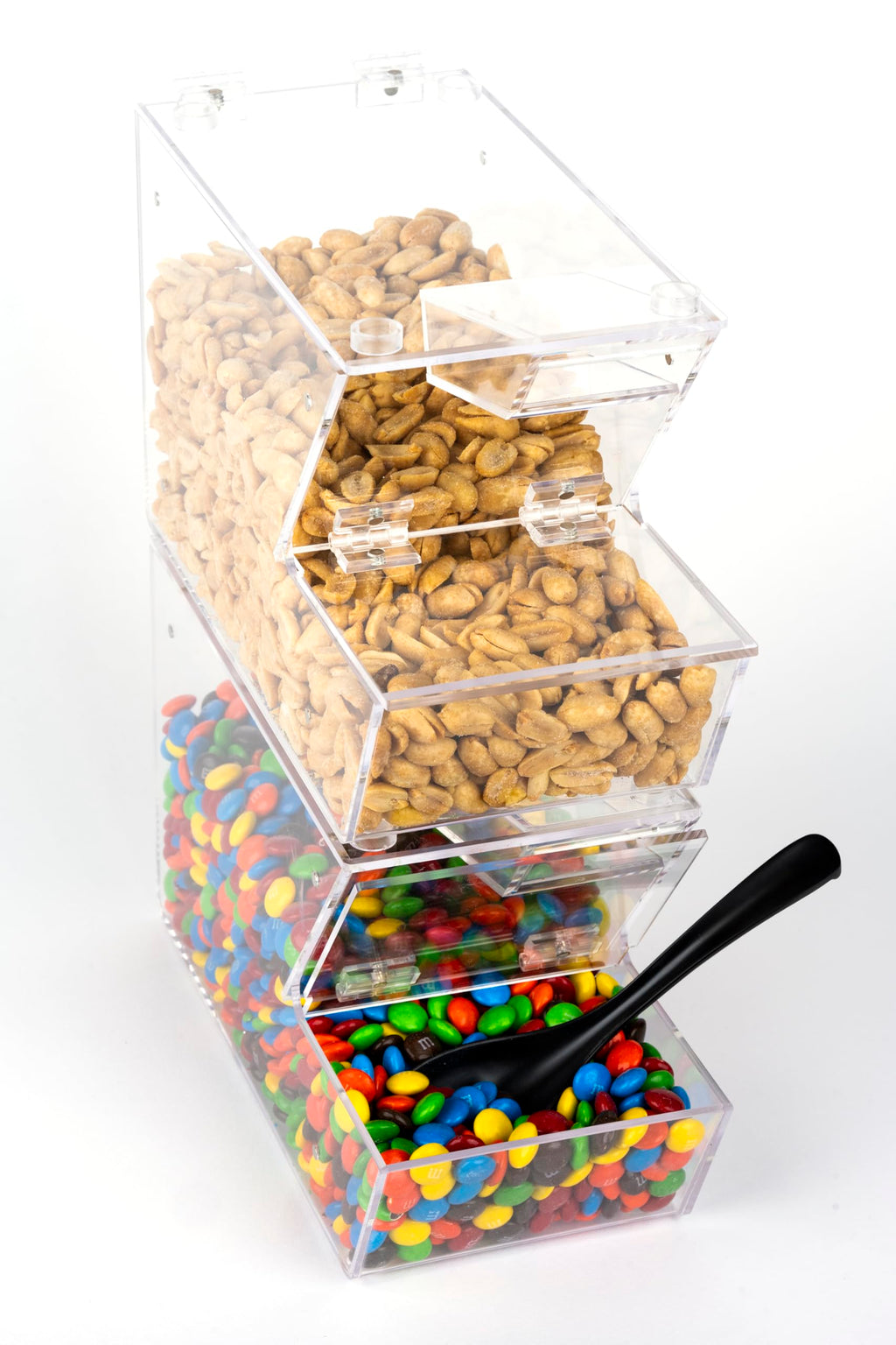 IneVibe Candy Bin Topping Dispenser - Acrylic Bulk Sprinkle Container w/Scoop, Stackable & Magnetic for Multiple Holders on Shelf - Commercial Setting for Cereal, Nuts, Candies & Snack Food Storage