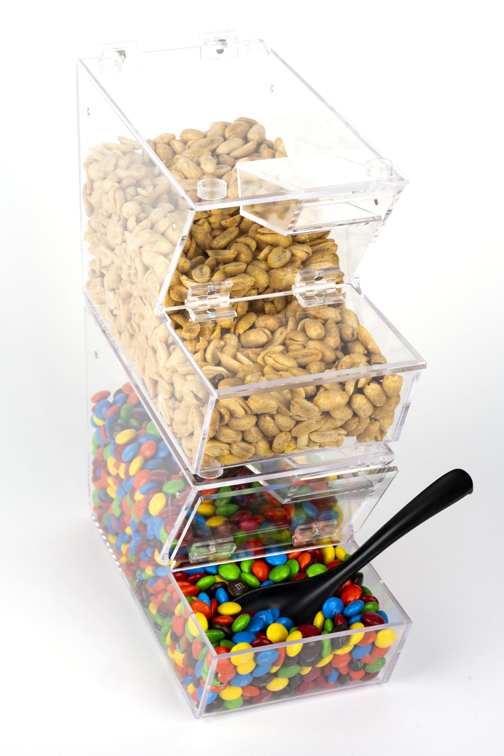 IneVibe Candy Bin Topping Dispenser - Acrylic Bulk Sprinkle Container w/Scoop, Stackable & Magnetic for Multiple Holders on Shelf - Commercial Setting for Cereal, Nuts, Candies & Snack Food Storage
