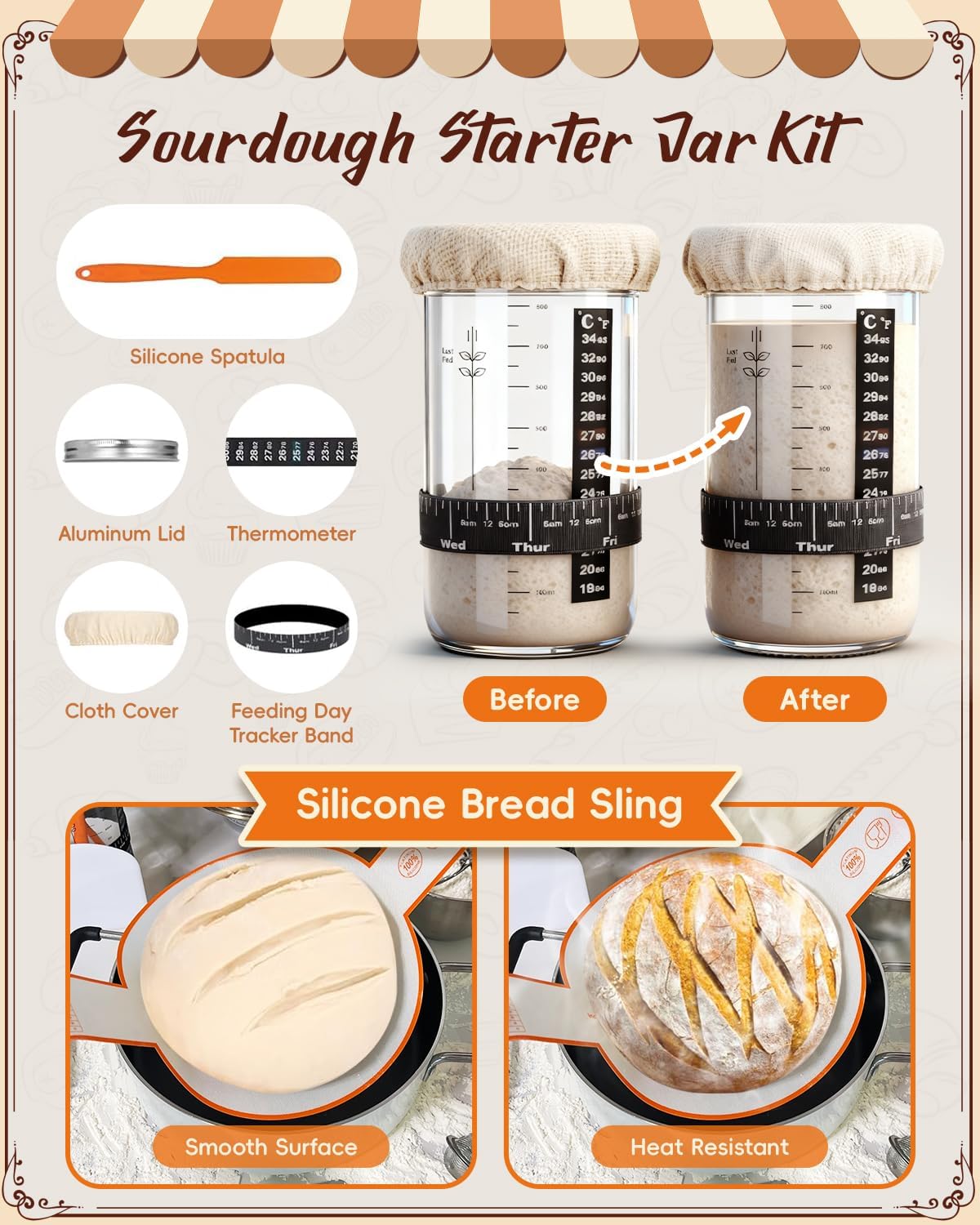 **Sourdough Starter Kit by Complete | Easy-to-Clean Baking Supplies for Beginners | Includes Proofing Basket, Sling, Jar & More**