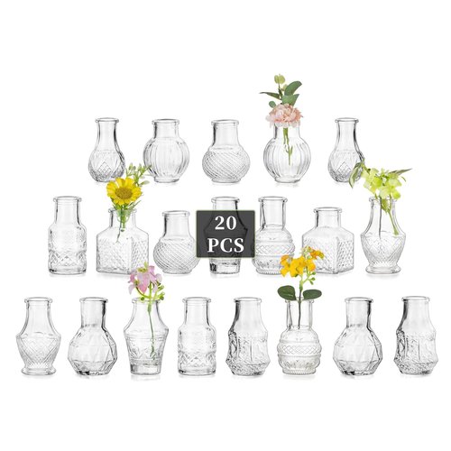 Glasseam Small Bud Vases for Centerpieces: 20PCS Mini Clear Glass Vase Set for Flowers Decor Wedding Party Baby Shower Dining - 2.7" Tiny Table Decorations Centerpiece