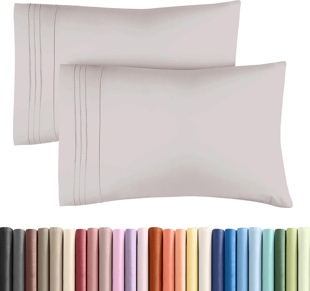 Standard Pillow Cases Set of 2 | Soft Hotel Quality, Wrinkle-Free & Stain Resistant - Light Grey
