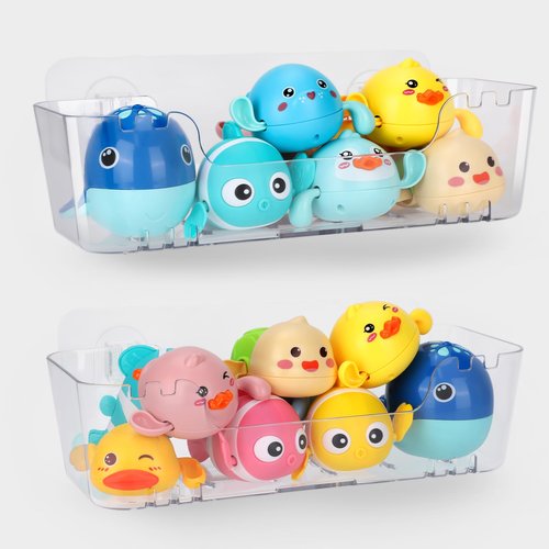 EEKEDO Bath Toy Storage Organizer 2 Pack Clear Bathtub Toy Storage Holder Large Capacity Shower Caddy Wall Mounted Shower Organizer No Drill for Bathroom, Quick-Dry, Easy to Clean and Install