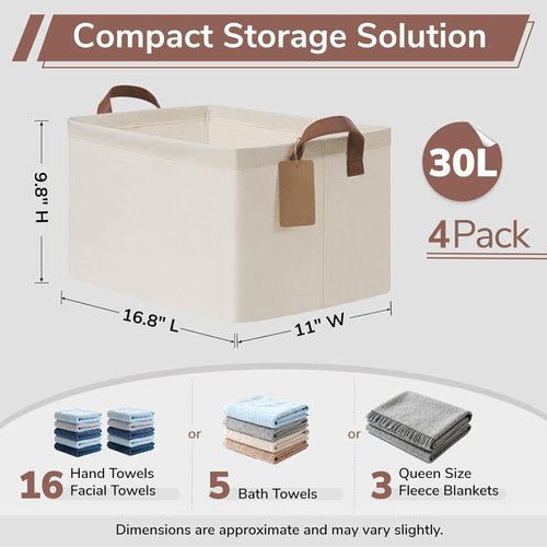 CHICVITA Large Storage Baskets - Collapsible Closet Organizer Bins with Metal Frame | 16.8" x 11" x 9.8", Beige