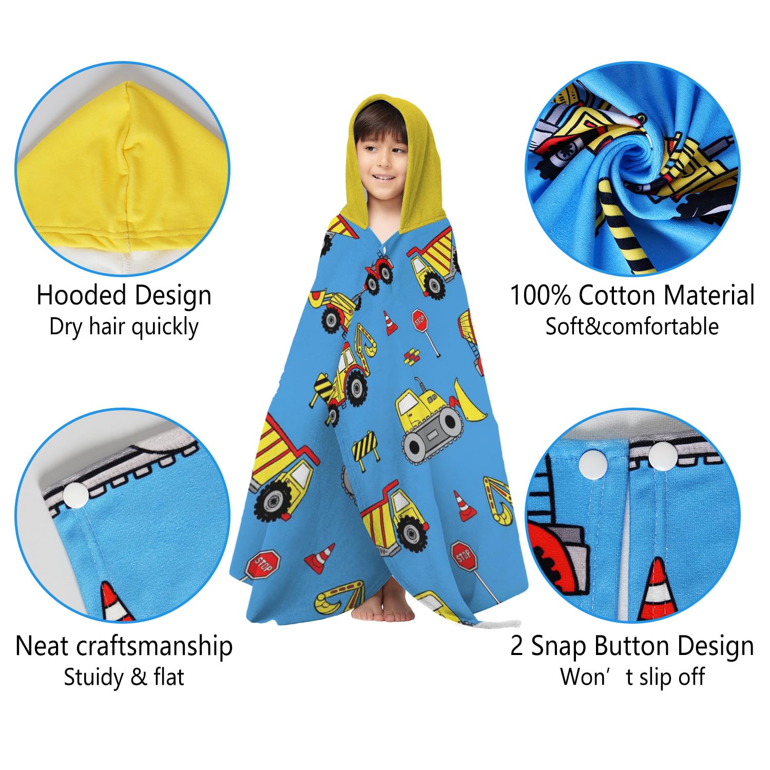 sdhinlwo Thickened Hooded Towels for Kids Suitable Girls Boys Kids Bath Towels, 30"x50" Super Absorbent, Truck Cute Cartoon Toddler Towels Multi-Purpose for Beach, Pool and Bathroom