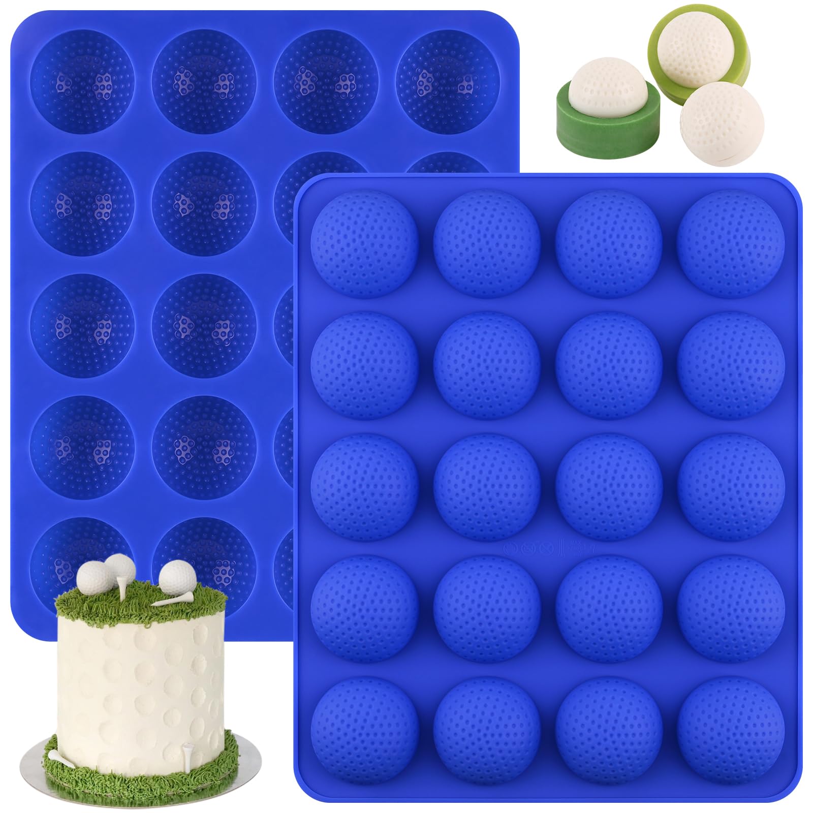 Wrbin 2 Pack Golf Ball Mold, Silicone Golf Ball Cake Pop Mold, 20-Cavity 3D Sphere Mold for Chocolate,Cake Pops, Ice Cubes, Bath bombs