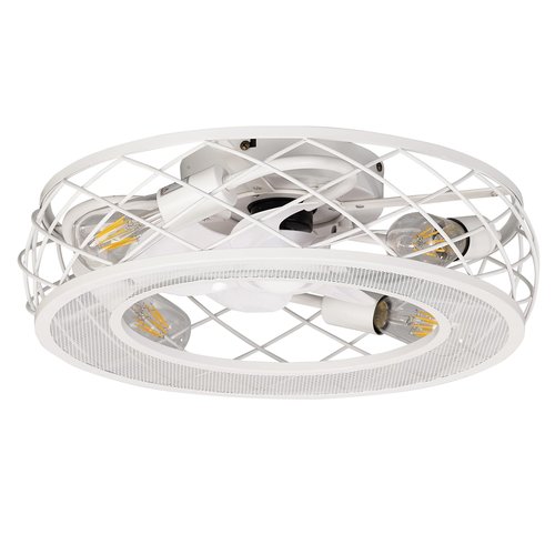 20 Inch White Low Profile Caged Ceiling Fan with Light and Remote, Flush Mount, Noiseless DC Motor, Reversible, 6 Speed with Timer, Rustic Bladeless Cage Design for Bedroom Kitchen Dining Room