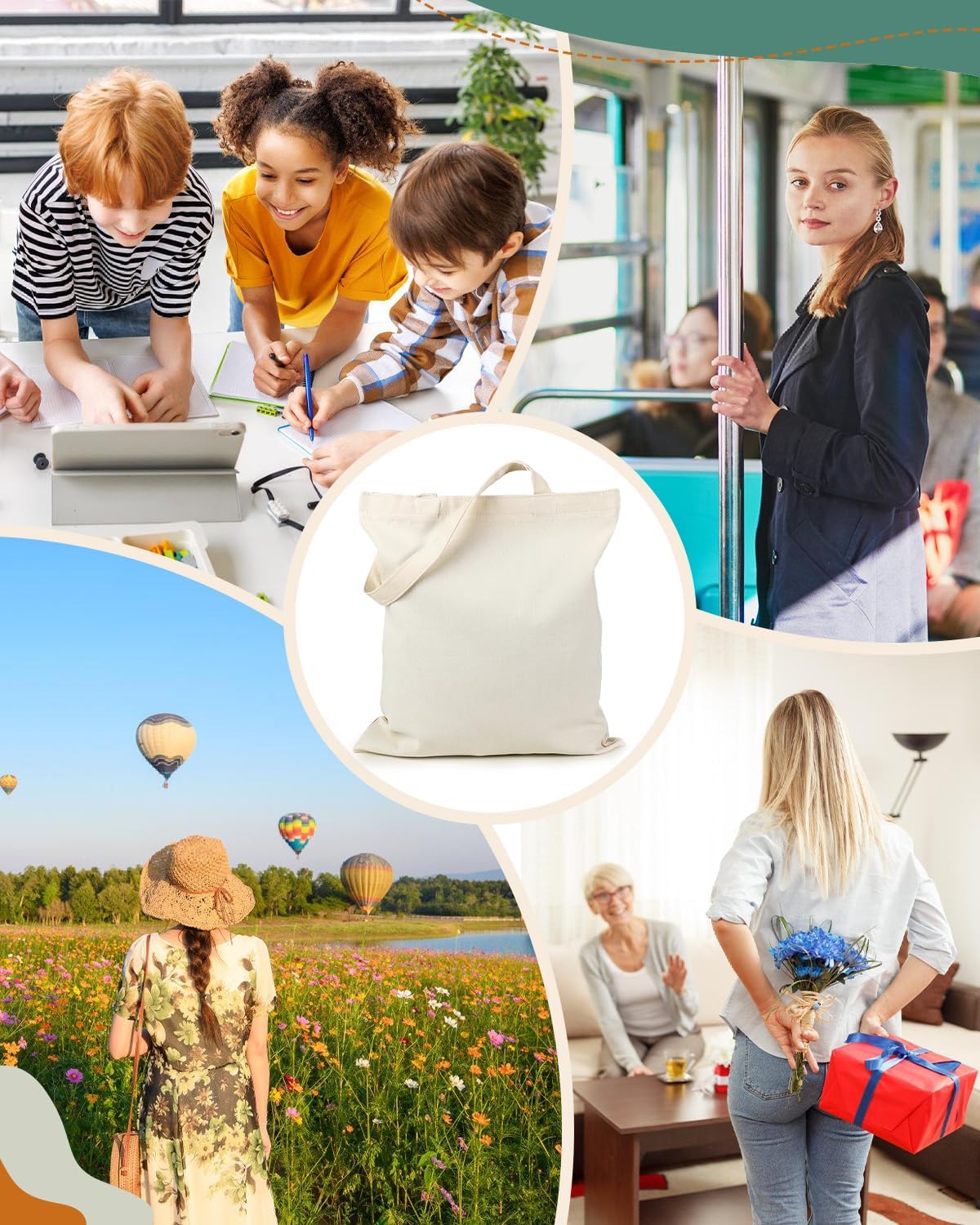 Lzerking Canvas Tote Bag Bulk with Zipper and Pocket, 24 Pack 13x15 Inches Blank Canvas Bags for Sublimation, HTV, Painting, 10oz Medium Reusable Grocery Bags for Gift, Activity