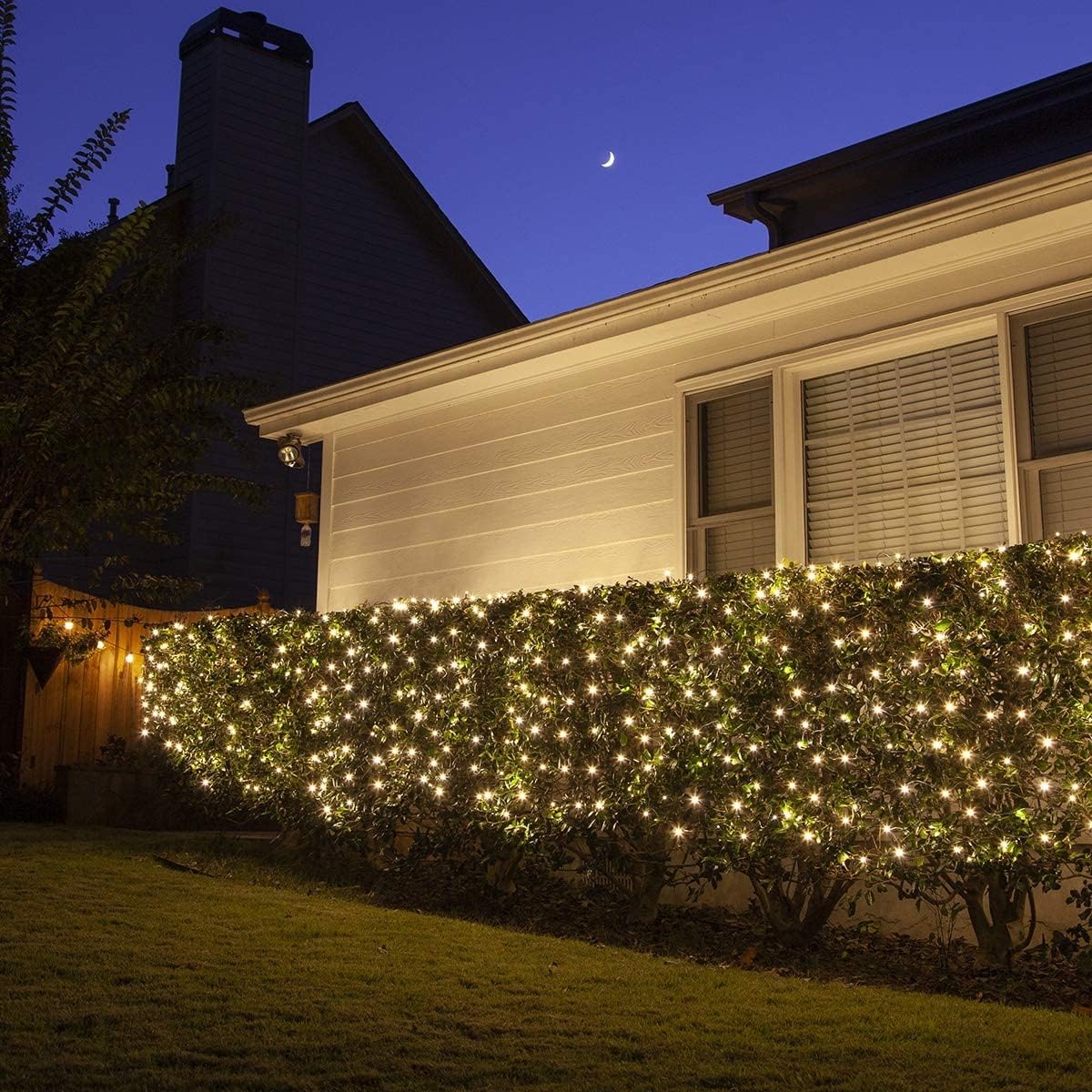 Skiennix LED Christmas Net Lights - 100 LED Warm White Outdoor Decorations | 5ft x 5ft Green Wire Mesh for Bushes & Trees