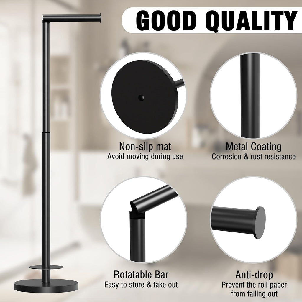 Skiennix Toilet Paper Holder Stand - Height Adjustable, Holds 6 Spare Rolls, Rustproof SUS304 Stainless Steel | Matte Black
