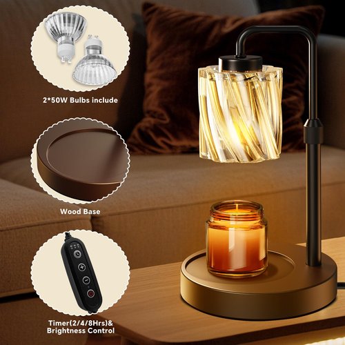 WarmEmbrace Candle Warmer Lamp with Adjustable Height& & Timer Dimmable Light, Gifts for Mom Women, House Warming Gifts New Home Bedroom Decor, Wax Melt Warmer for Jar Candles with 2 Bulbs/Black