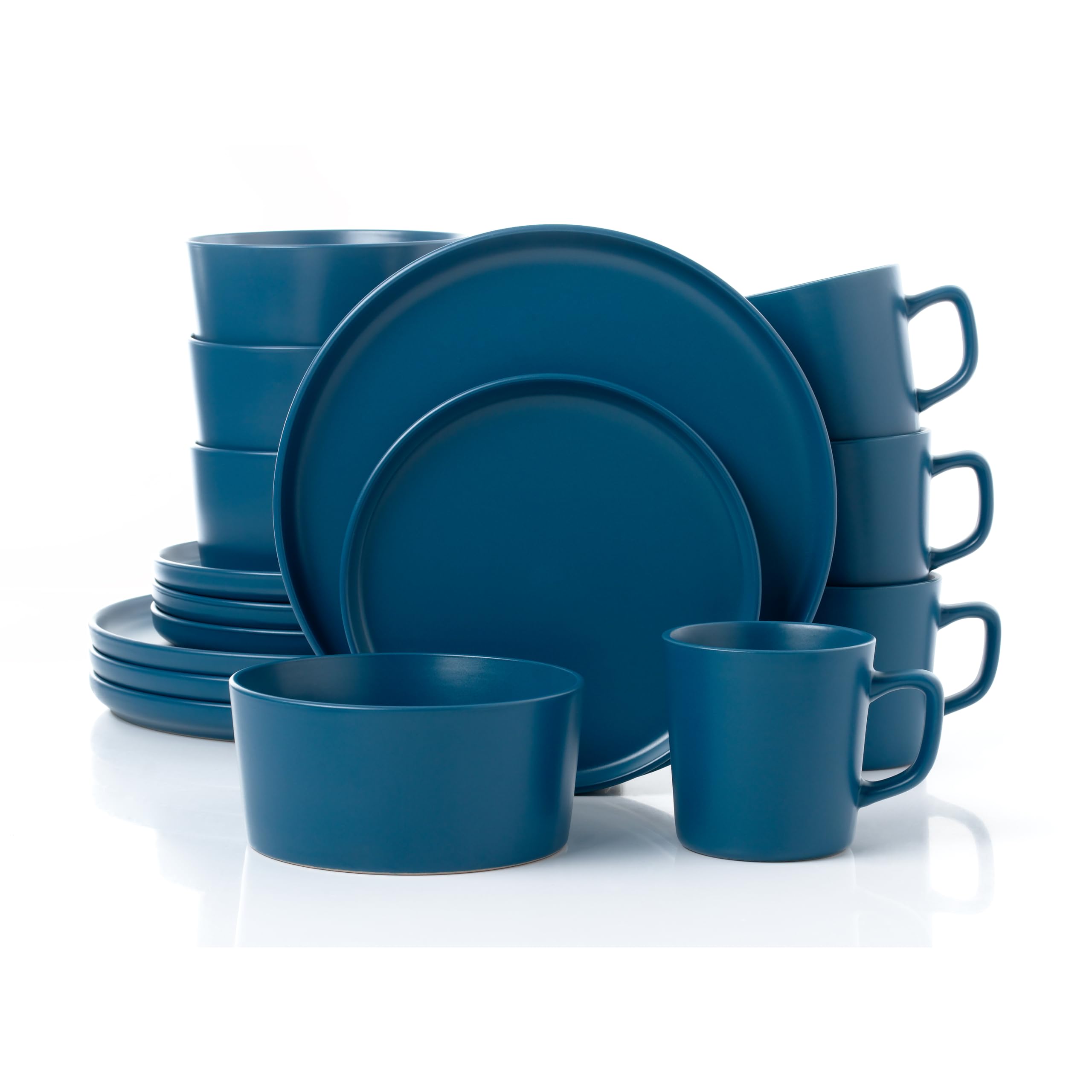 Lorren Home Trends Blue Stoneware Dinnerware Set, 16 Piece, Service for 4, Microwave and Dishwasher Safe