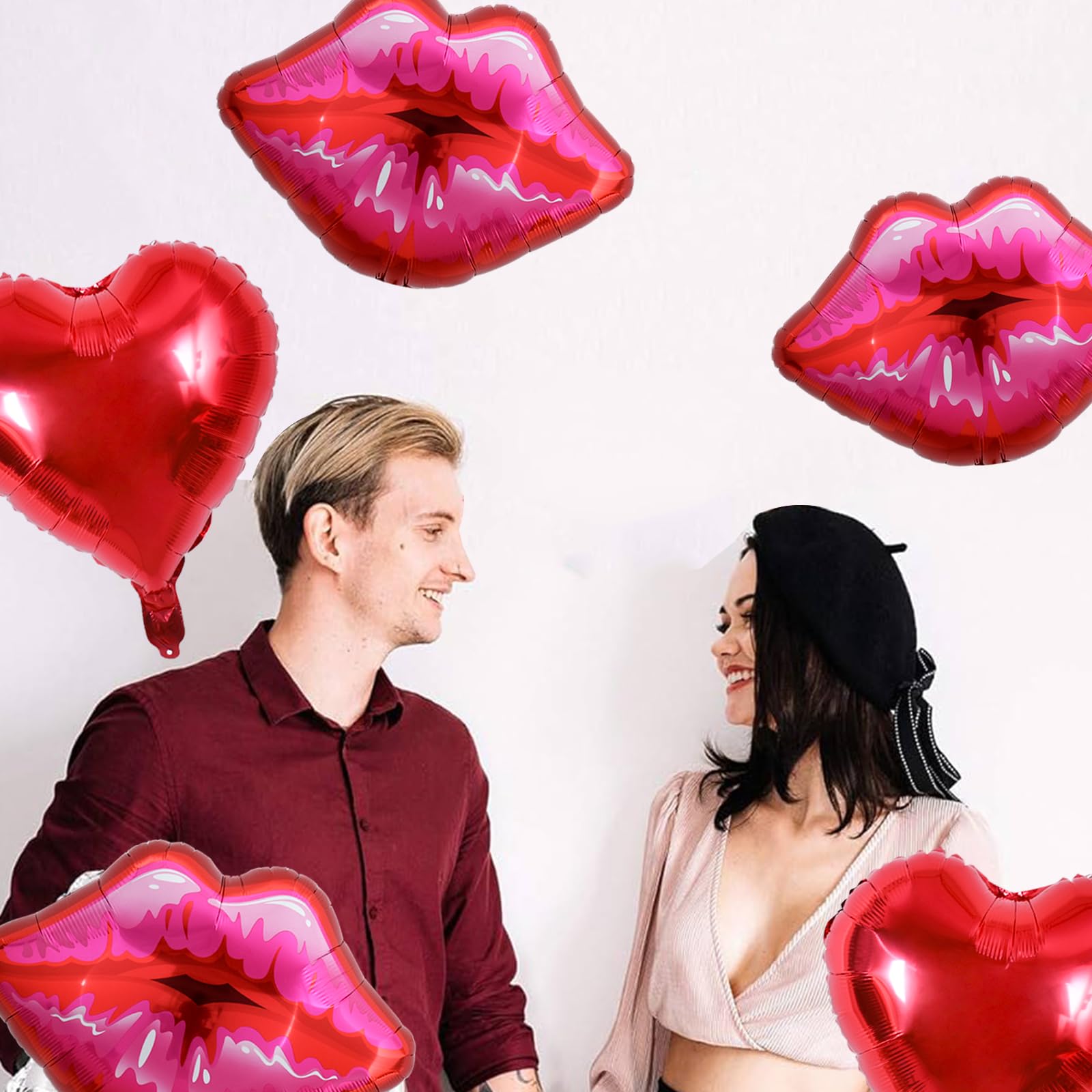 5 Packs of Large Pink Huge Red Lips Balloons Heart Ballons for Makeup Themed Party Anniversary Decor, Kiss The Miss Goodbye(30 Inch)